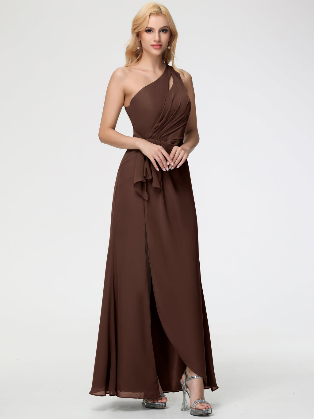 cheap chocolate brown bridesmaid dresses One Shoulder Sheath/Column Ruched C Packaged beautifully in a
