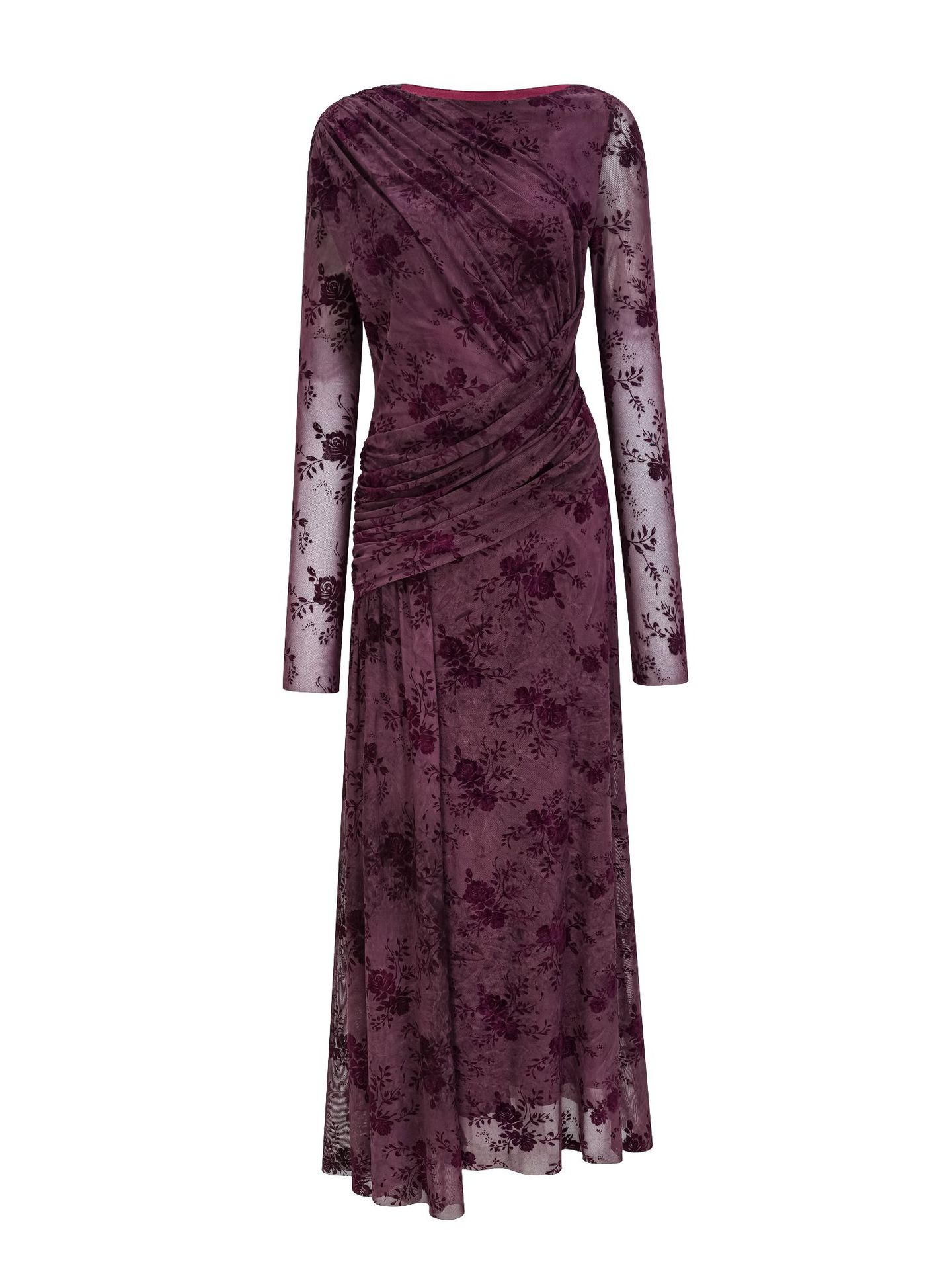 Cicinia Cabernet Wedding Guest Dress Sheath Beautiful Floral Lace Dresses With Long Sleeves