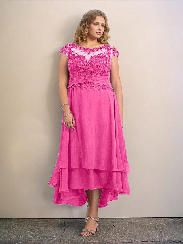 Chiffon and Lace Long Dresses with Illusion Neck Azalea
