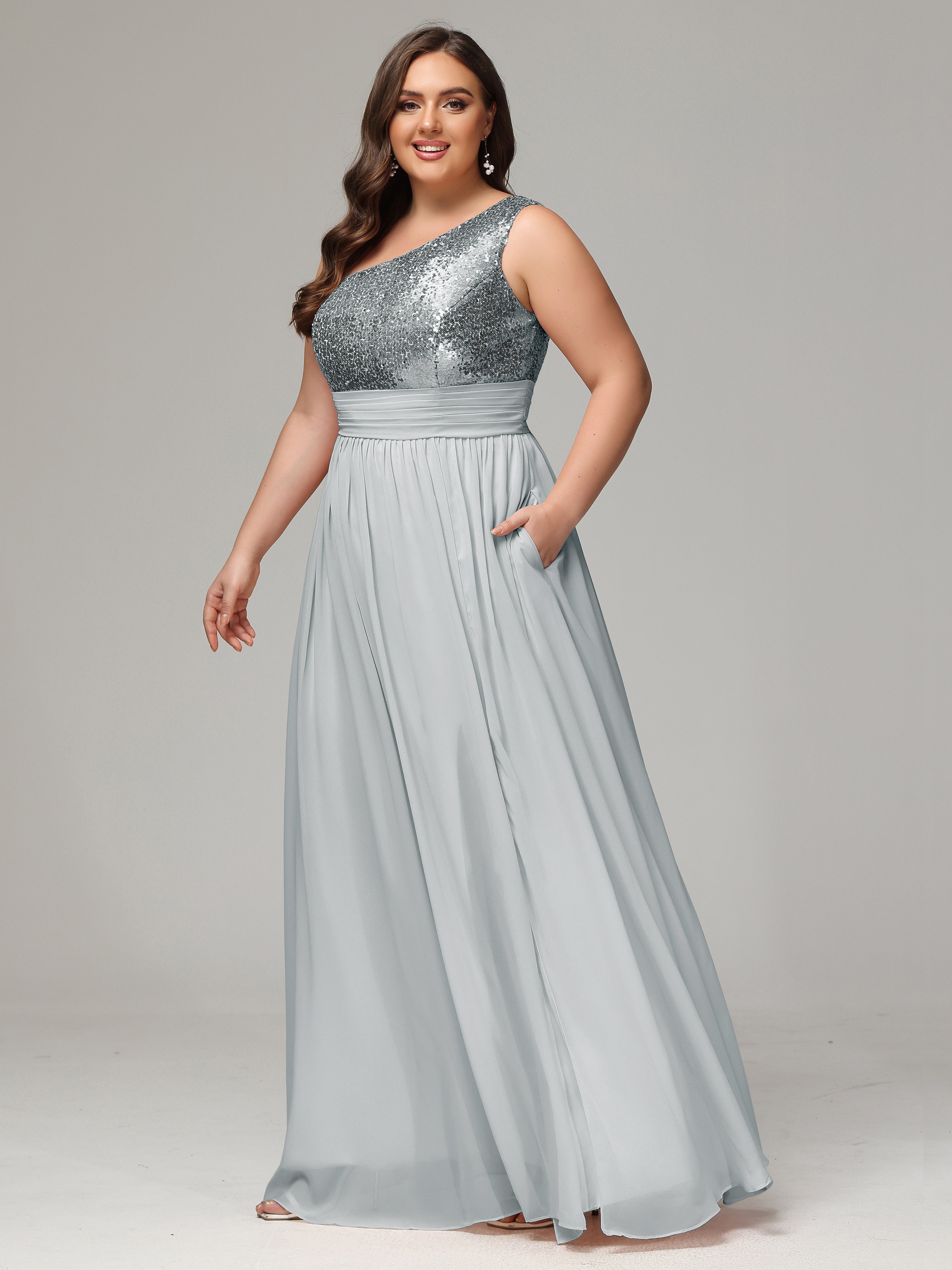 One-Shoulder Sequins Plus Size Bridesmaid Dress