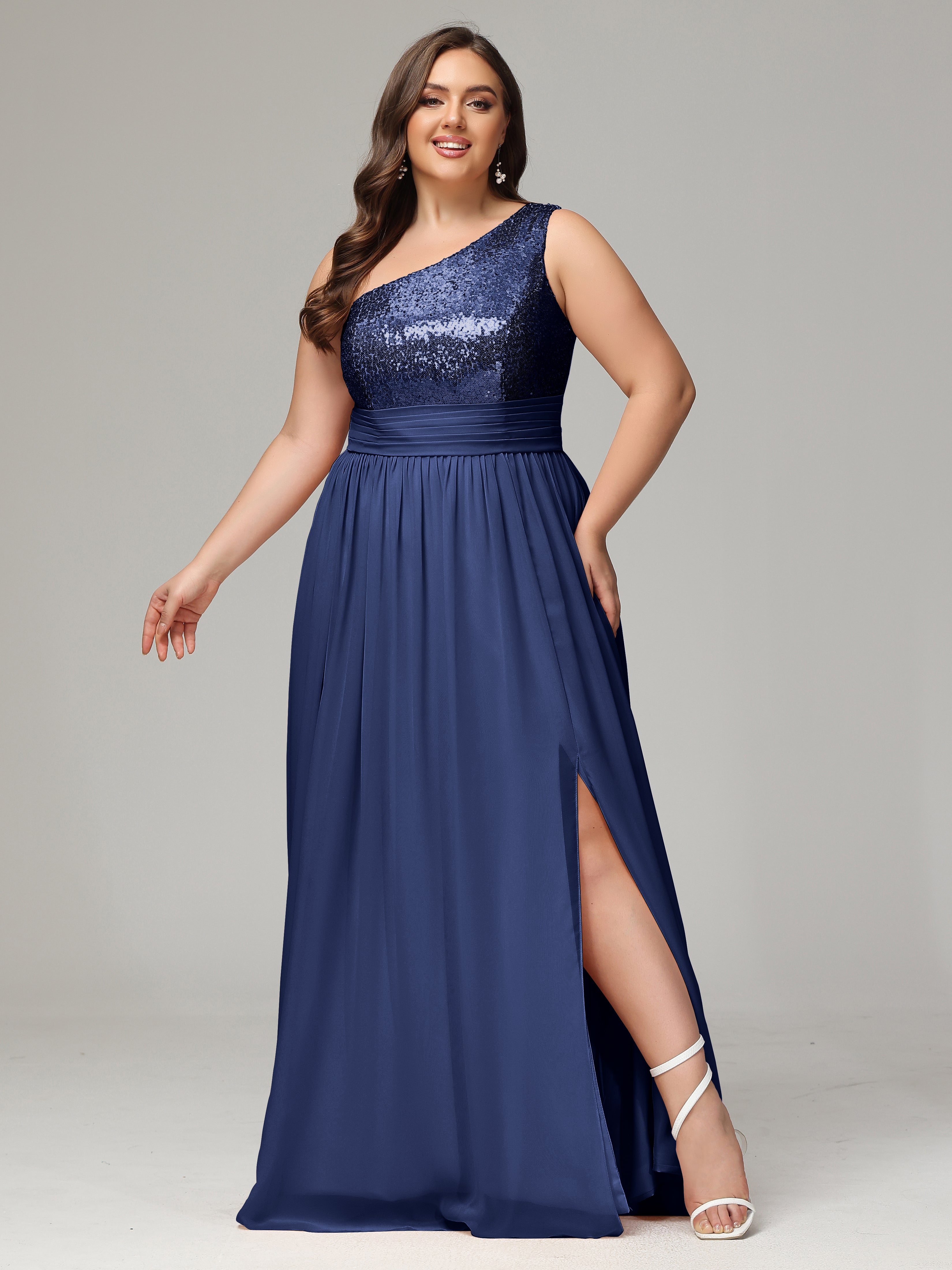 One-Shoulder Sequins Plus Size Bridesmaid Dress