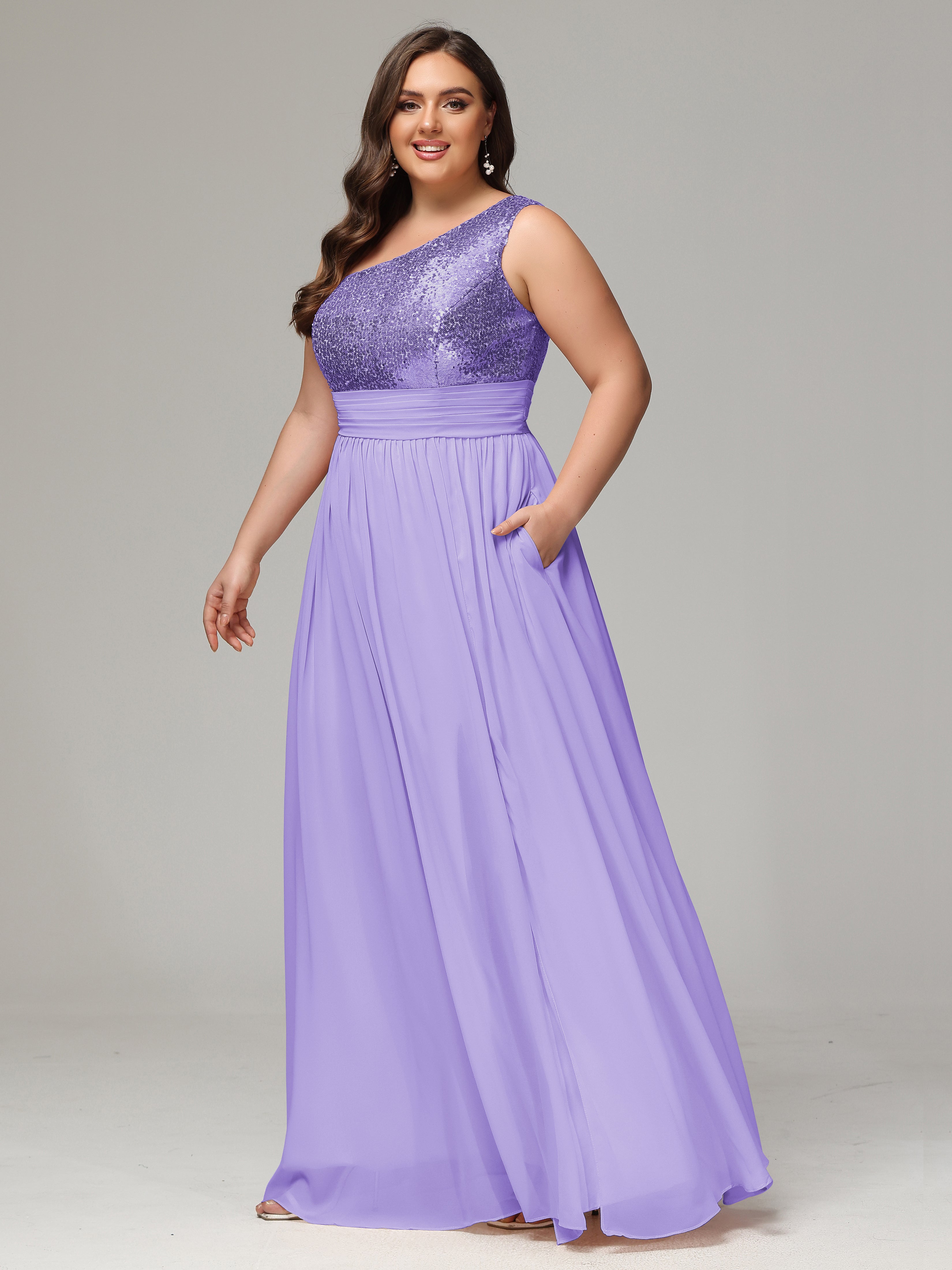 One-Shoulder Sequins Plus Size Bridesmaid Dress