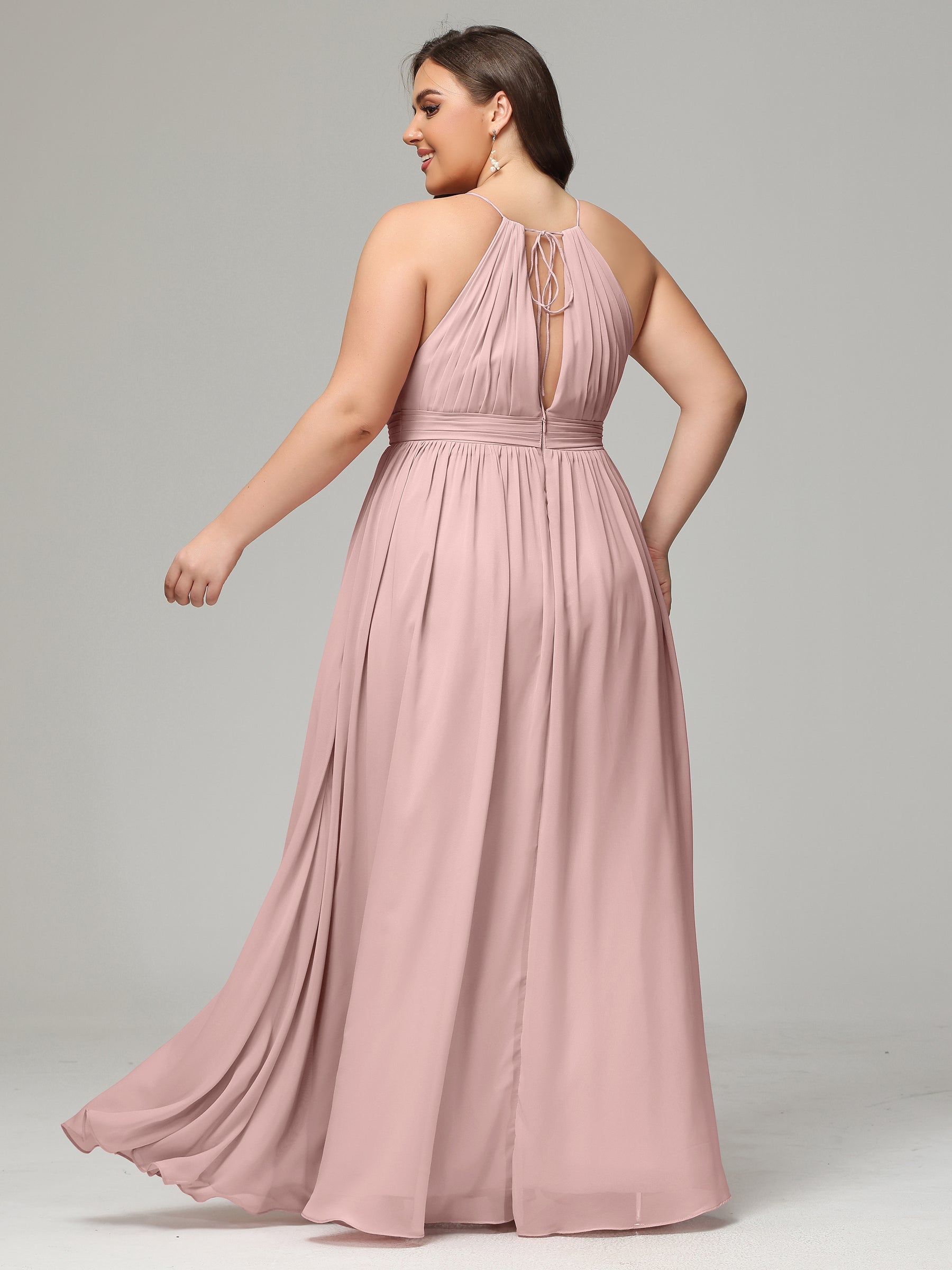 Short Halter Chiffon Bridesmaid Gown Moss Plus Size