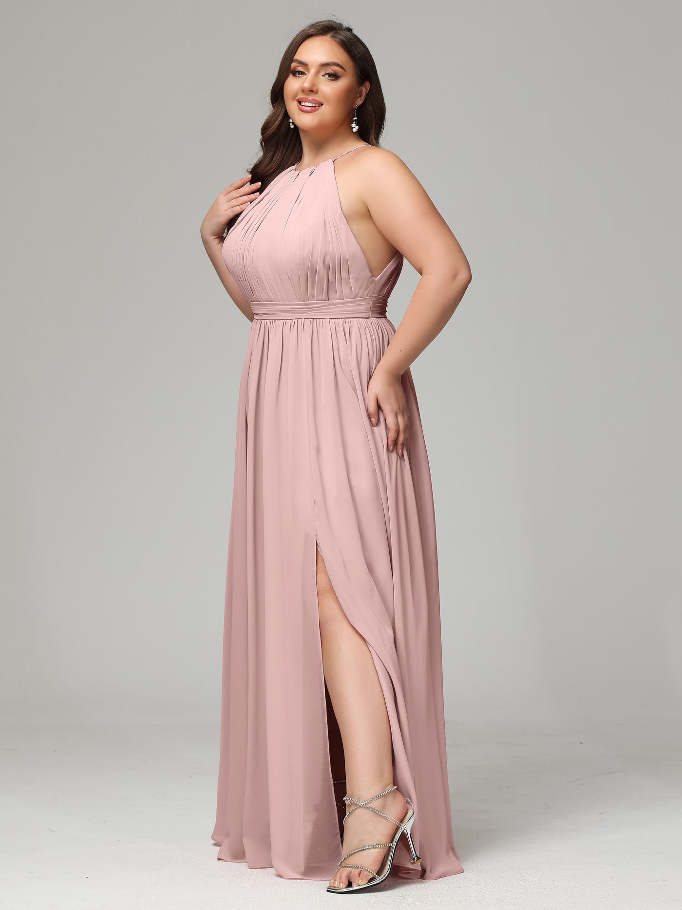 Halter Maxi Chiffon Dress For BRIDESMAIDS Spa Plus Size