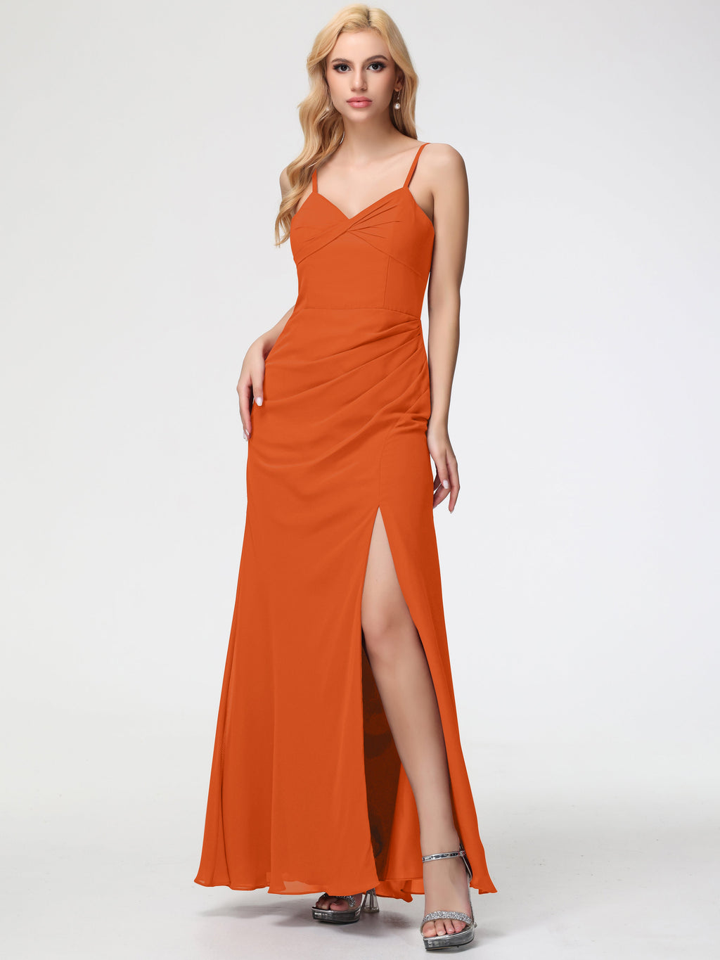 Girls Burnt Orange Bridesmaid Dresses Sheath/Column Spaghetti Straps V-Neck Floor Length Chiffon Bridesmaid Dresses with Slit Girls Burnt Orange Bridesmaid Dresses Sheath/Column Spaghetti Straps V-Neck Floor Length Chiffon Bridesmaid Dresses with Slit