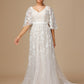 Short Sleeves V Neck Backless Lace Wedding Dress