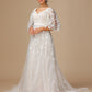 Short Sleeves V Neck Backless Lace Wedding Dress