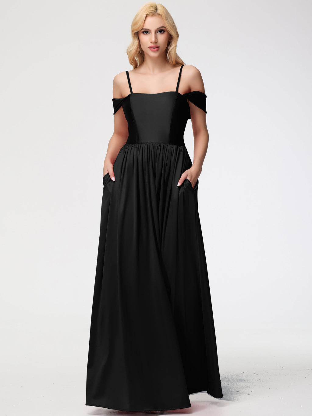 black bridesmaid dresses with pockets Long Stretchy Material Off The Shoulder Floor Length Stretch Satin Bridesmaid Dress Long Cool Woman (In Yellow infinity dress Order now! Color:Silver Rose