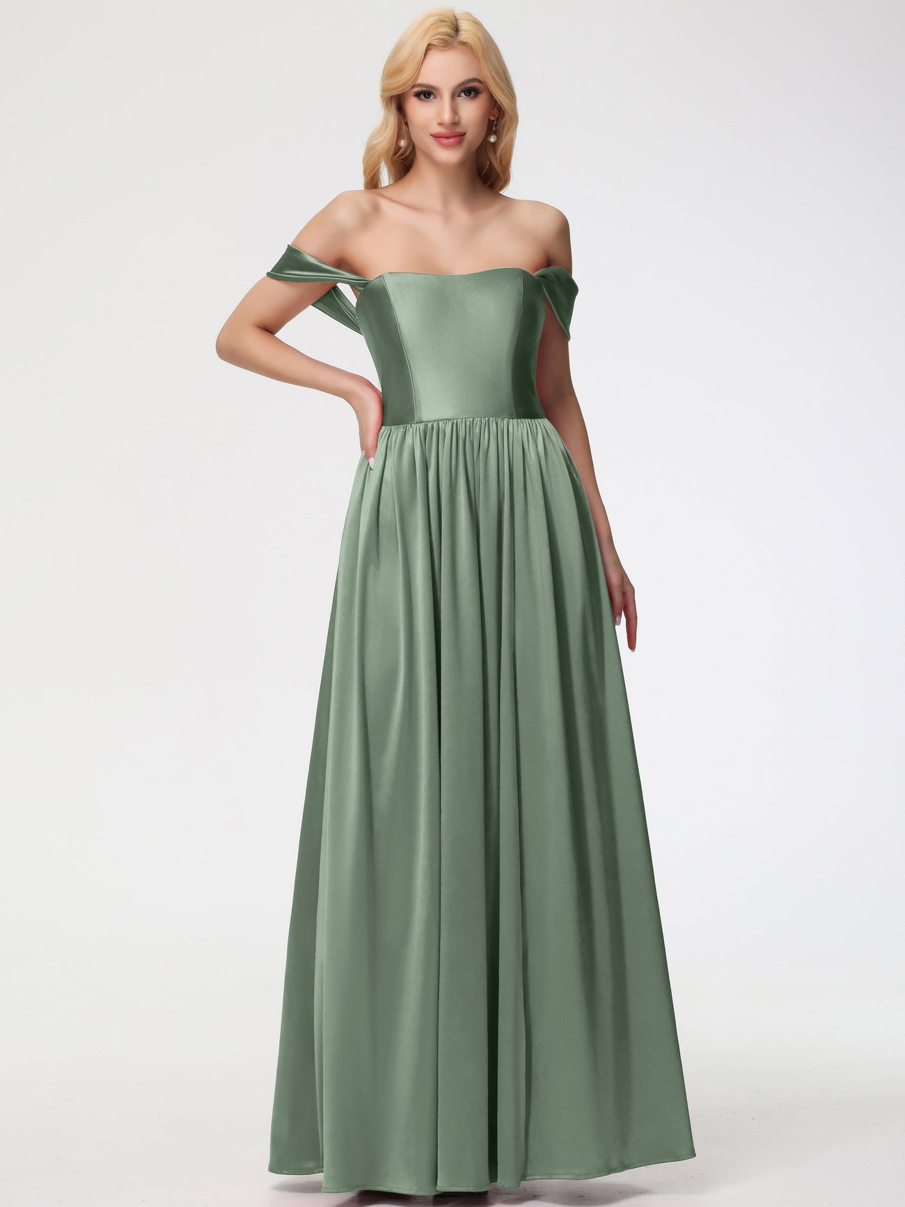 Off the Shoulder Stretch Satin Prom Dress Dusty Rose main image 0