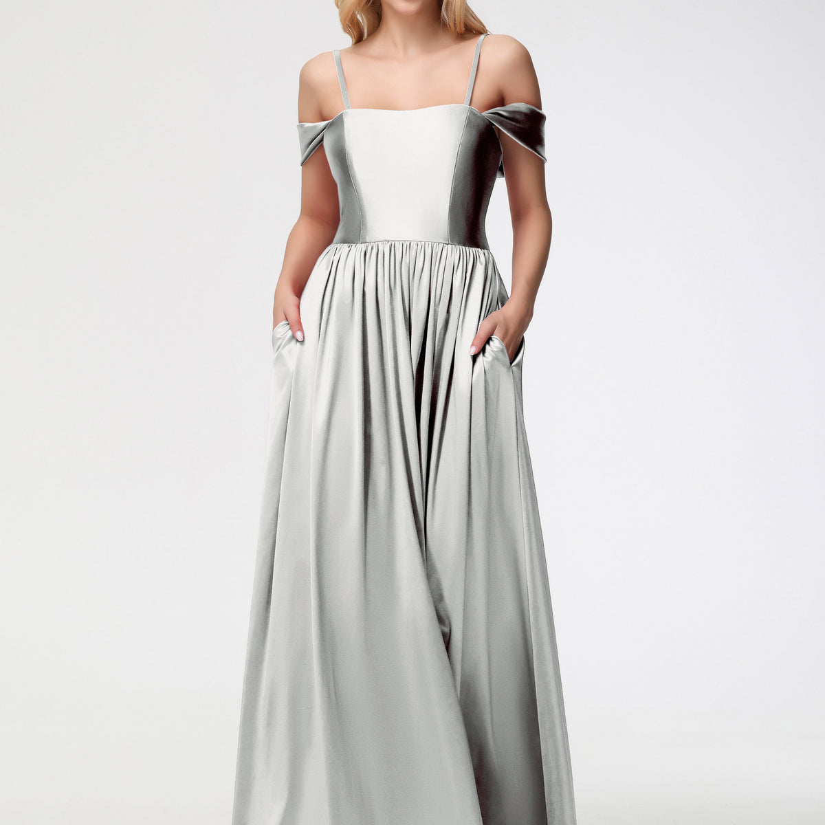 grey off shoulder bridesmaid dress Grey Off the Shoulder Chiffon A-Line Bridesmaid Dress – FancyVestido main image 0