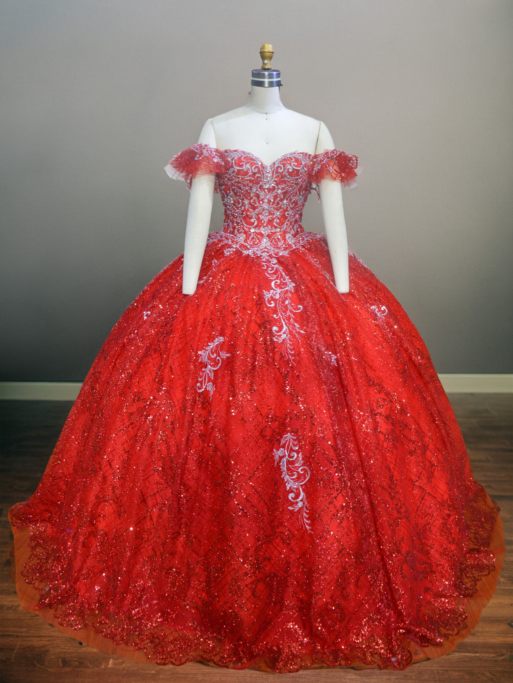 open lace back dress Off The Shoulder Sequins Ball Gown Lace Appliqued Quinceanera Dress
