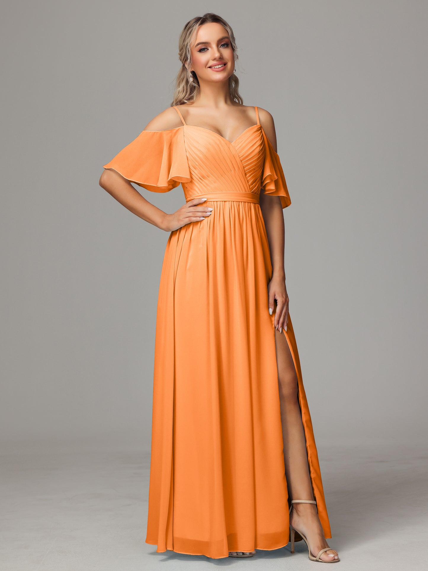 Off The Shoulder A Line Chiffon Bridesmaid Dress With Slit