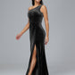 One Shoulder With Slit Plus Size Velvet Bridesmaid Dress