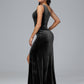 One Shoulder With Slit Plus Size Velvet Bridesmaid Dress
