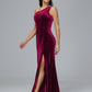 One Shoulder With Slit Plus Size Velvet Bridesmaid Dress