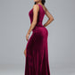 One Shoulder With Slit Plus Size Velvet Bridesmaid Dress