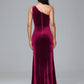 One Shoulder With Slit Plus Size Velvet Bridesmaid Dress