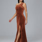 One Shoulder With Slit Plus Size Velvet Bridesmaid Dress