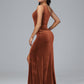 One Shoulder With Slit Plus Size Velvet Bridesmaid Dress
