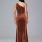 One Shoulder With Slit Plus Size Velvet Bridesmaid Dress