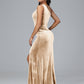 One Shoulder With Slit Plus Size Velvet Bridesmaid Dress