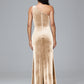 One Shoulder With Slit Plus Size Velvet Bridesmaid Dress