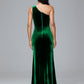 One Shoulder With Slit Plus Size Velvet Bridesmaid Dress