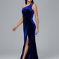 One Shoulder With Slit Plus Size Velvet Bridesmaid Dress