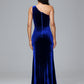 One Shoulder With Slit Plus Size Velvet Bridesmaid Dress