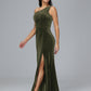 One Shoulder With Slit Plus Size Velvet Bridesmaid Dress