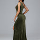 One Shoulder With Slit Plus Size Velvet Bridesmaid Dress
