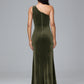 One Shoulder With Slit Plus Size Velvet Bridesmaid Dress