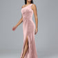 One Shoulder With Slit Plus Size Velvet Bridesmaid Dress