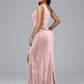 One Shoulder With Slit Plus Size Velvet Bridesmaid Dress