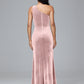 One Shoulder With Slit Plus Size Velvet Bridesmaid Dress