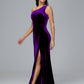One Shoulder With Slit Plus Size Velvet Bridesmaid Dress