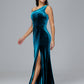One Shoulder With Slit Plus Size Velvet Bridesmaid Dress