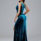 One Shoulder With Slit Plus Size Velvet Bridesmaid Dress
