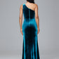 One Shoulder With Slit Plus Size Velvet Bridesmaid Dress