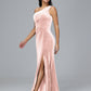 One Shoulder With Slit Plus Size Velvet Bridesmaid Dress