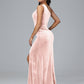 One Shoulder With Slit Plus Size Velvet Bridesmaid Dress