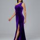 One Shoulder With Slit Plus Size Velvet Bridesmaid Dress