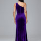 One Shoulder With Slit Plus Size Velvet Bridesmaid Dress