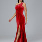 One Shoulder With Slit Plus Size Velvet Bridesmaid Dress