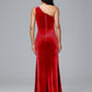 One Shoulder With Slit Plus Size Velvet Bridesmaid Dress