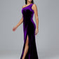 One Shoulder With Slit Plus Size Velvet Bridesmaid Dress