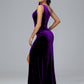 One Shoulder With Slit Plus Size Velvet Bridesmaid Dress