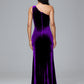 One Shoulder With Slit Plus Size Velvet Bridesmaid Dress