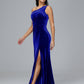 One Shoulder With Slit Plus Size Velvet Bridesmaid Dress