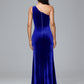 One Shoulder With Slit Plus Size Velvet Bridesmaid Dress